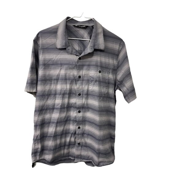 Travis Mathew Shirt Mens Blue Button Up Short Sleeve Stretch Golf Striped Size M - Picture 1 of 6